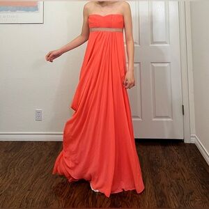 BCBG Maxazaria Strapless Coral Pink Long Formal Maxi Dress Gown Size 6